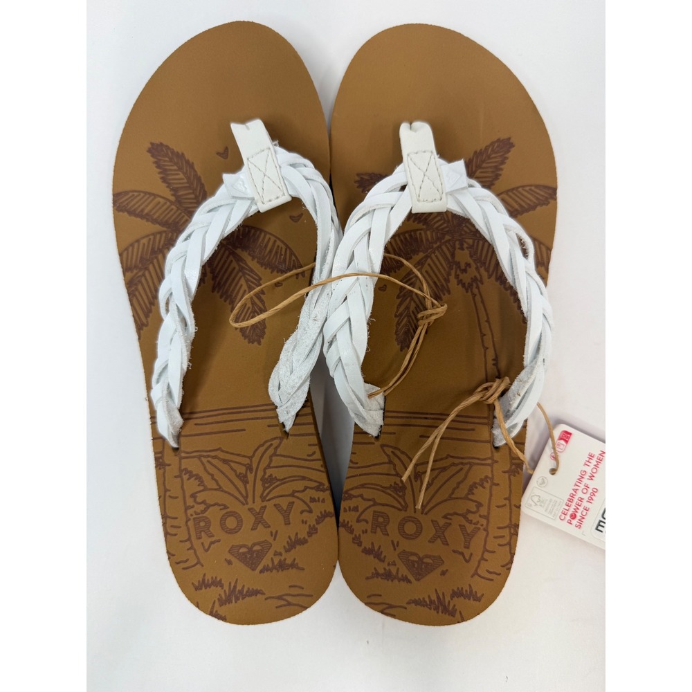 Roxy Feel Breezie Sandals Flip Fop White Women Size 6 boho vacation 70s